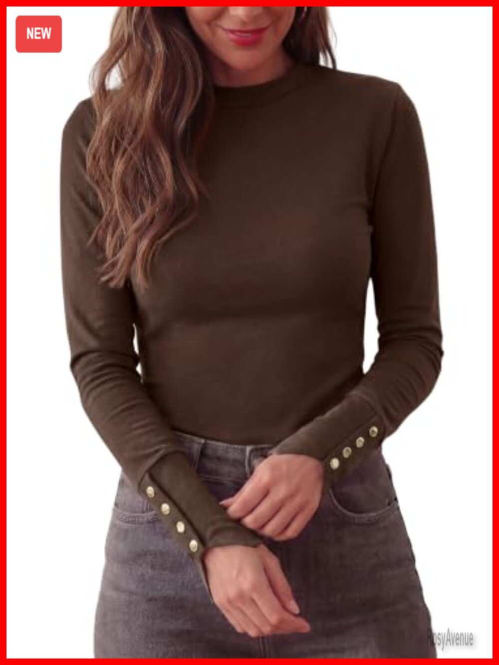Womens Slim Fit Long Sleeve Crewneck Knit Top Button Split Cuff Fall Shirt